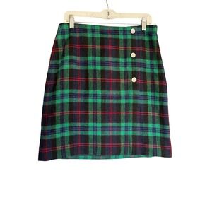 Talbots Womens 6 Plaid Wool Blend A-Line Mini Skirt Button Detail Schoolgirl